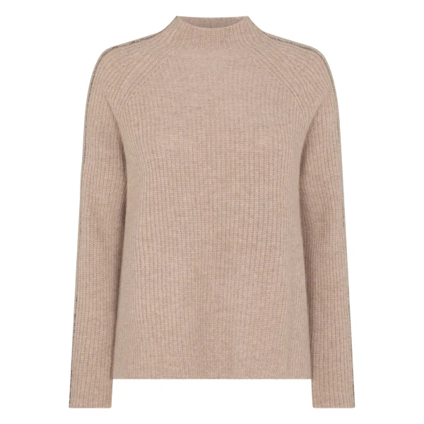 N.Peal Metal Funnel Neck Cashmere Jumper in Oatmeal Brown | Turtlenecks | Luxury Shoes 