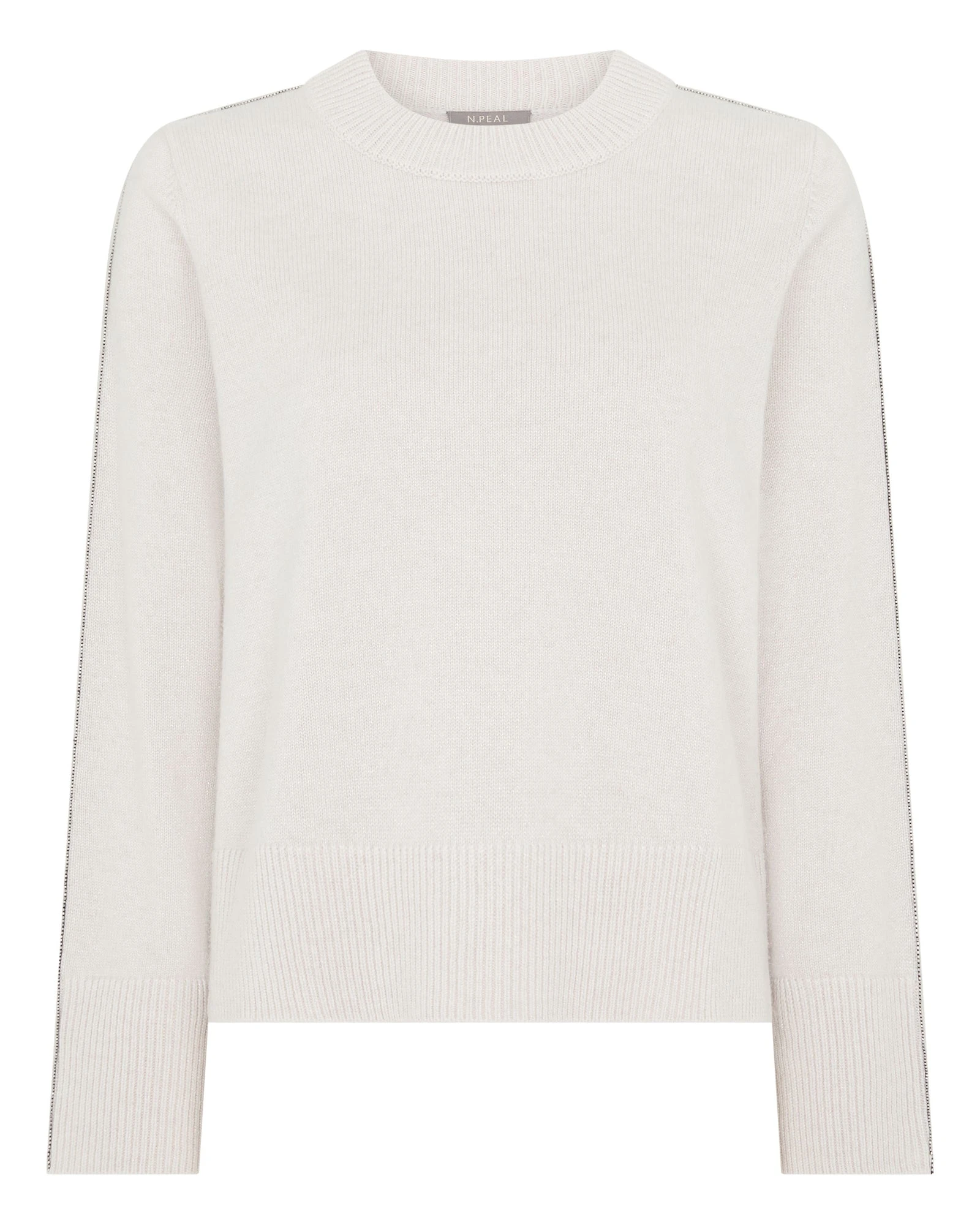 N.Peal Metal Trim Round Neck Cashmere Jumper in Frost White Sparkle N.Peal Metal Trim Round Neck Cashmere Jumper in Frost White Sparkle | Sweaters | Luxury Shoes