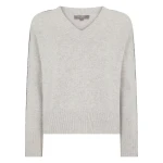 N.Peal Metal Trim V Neck Cashmere Jumper in Cashmere Grey Melange | Sweaters | Luxury Shoes 