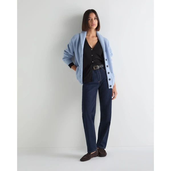 N.Peal Mia Superfine Cashmere V Neck Cardigan in Black