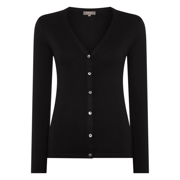 N.Peal Mia Superfine Cashmere V Neck Cardigan in Black | Cardigan | Luxury Shoes 