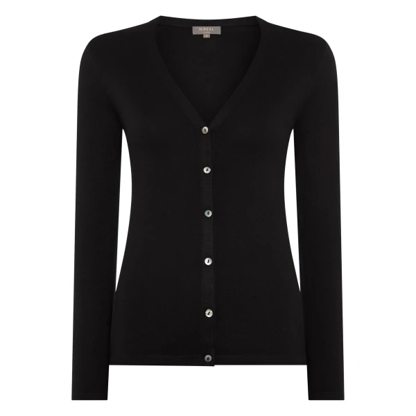 N.Peal Mia Superfine Cashmere V Neck Cardigan in Black | Cardigan | Luxury Shoes 
