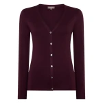 N.Peal Mia Superfine Cashmere V Neck Cardigan in Damson Red | Cardigan | Luxury Shoes 