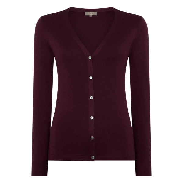 N.Peal Mia Superfine Cashmere V Neck Cardigan in Damson Red | Cardigan | Luxury Shoes 
