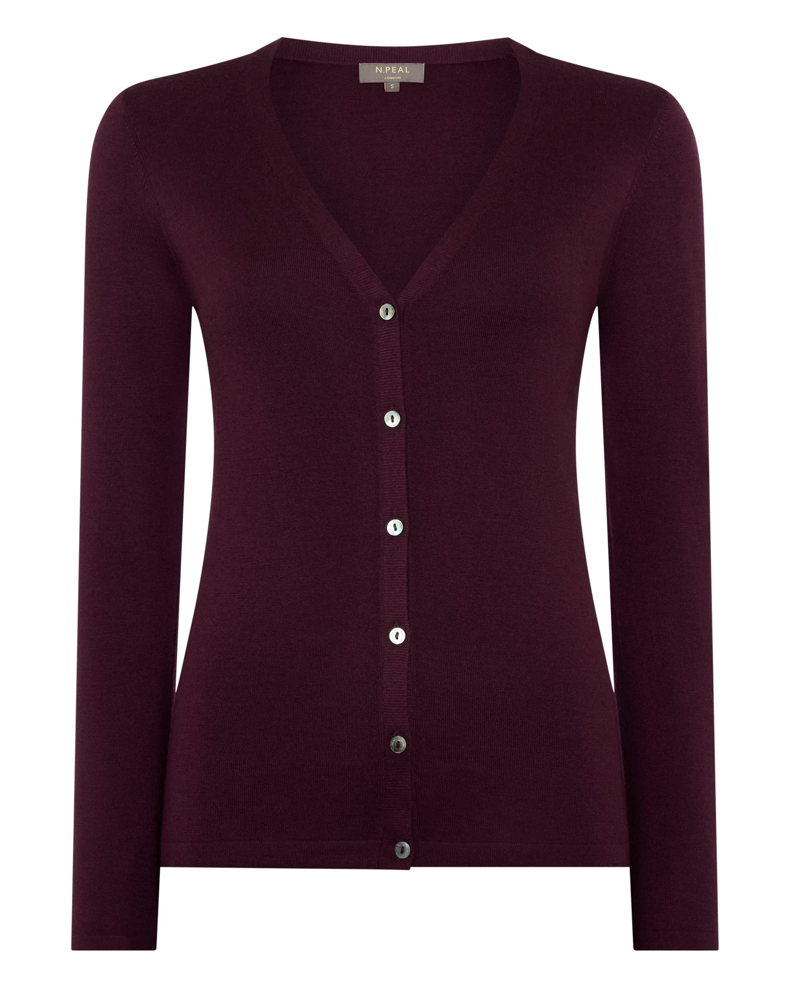 N.Peal Mia Superfine Cashmere V Neck Cardigan in Damson Red N.Peal Mia Superfine Cashmere V Neck Cardigan in Damson Red | Cardigan | Luxury Shoes