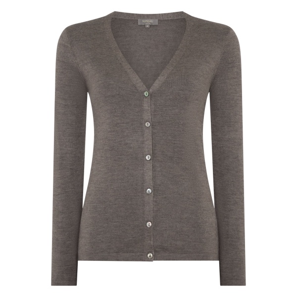 N.Peal Mia Superfine Cashmere V Neck Cardigan in Pecan Brown | Cardigan | Luxury Shoes 