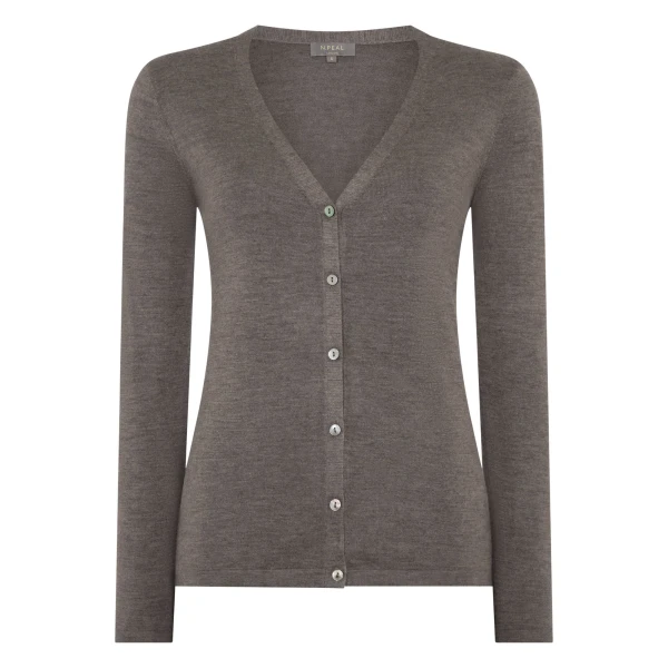 N.Peal Mia Superfine Cashmere V Neck Cardigan in Pecan Brown | Cardigan | Luxury Shoes 