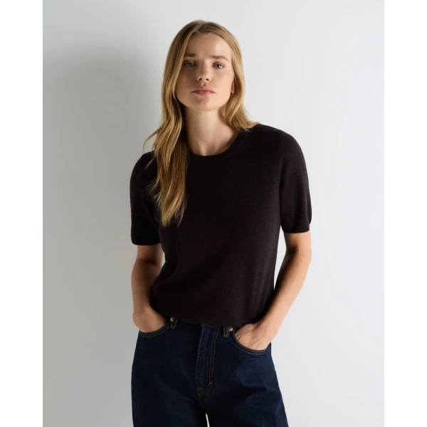 N.Peal Milly Classic Cashmere T-Shirt in Cocoa Brown