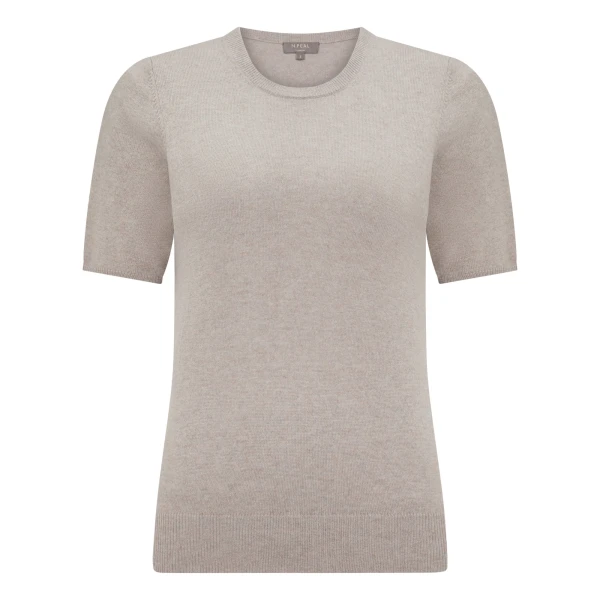 Milly Classic Cashmere T-Shirt in Oat Grey
