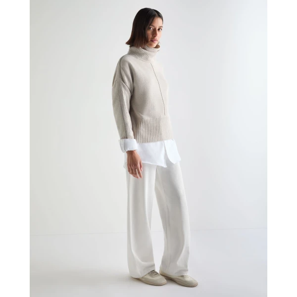 N.Peal Mollie Metal Roll Neck Cashmere Jumper in Pebble Grey