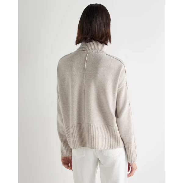 N.Peal Mollie Metal Roll Neck Cashmere Jumper in Pebble Grey