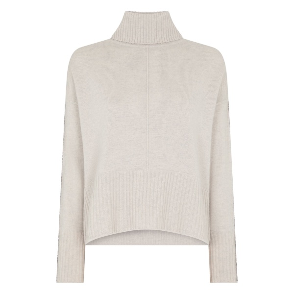 N.Peal Mollie Metal Roll Neck Cashmere Jumper in Pebble Grey | Turtlenecks | Luxury Shoes 