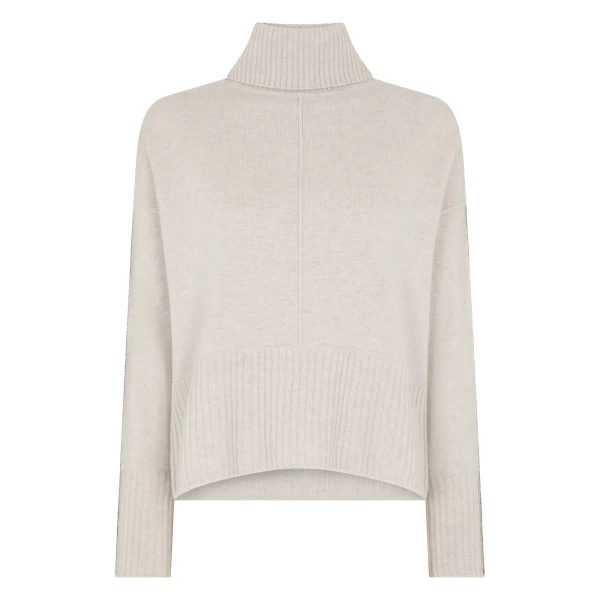 N.Peal Mollie Metal Roll Neck Cashmere Jumper in Pebble Grey | Turtlenecks | Luxury Shoes 