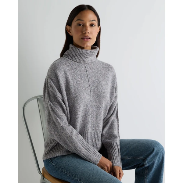 N.Peal Mollie Metal Trim Roll Neck Cashmere Jumper With Lurex in Ash Grey Sparkle