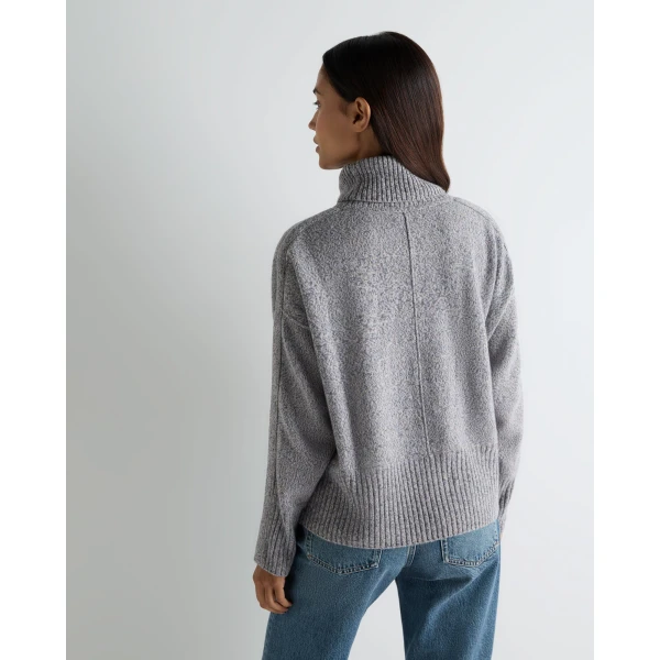 N.Peal Mollie Metal Trim Roll Neck Cashmere Jumper With Lurex in Ash Grey Sparkle