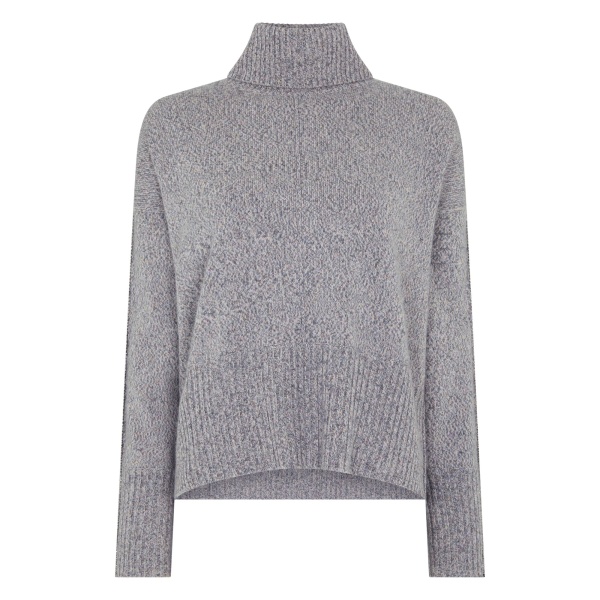 N.Peal Mollie Metal Trim Roll Neck Cashmere Jumper With Lurex in Ash Grey Sparkle | Turtlenecks | Luxury Shoes 