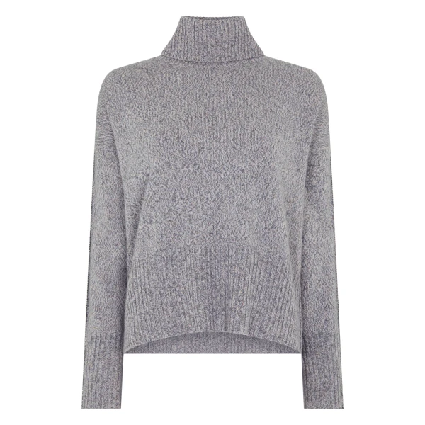 N.Peal Mollie Metal Trim Roll Neck Cashmere Jumper With Lurex in Ash Grey Sparkle | Turtlenecks | Luxury Shoes 