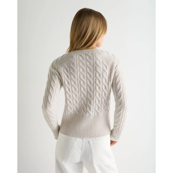 N.Peal Myla Cable Cashmere Cardigan With Lurex in Frost White Sparkle