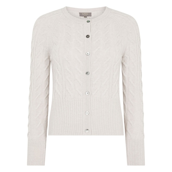 N.Peal Myla Cable Cashmere Cardigan With Lurex in Frost White Sparkle | Cardigan | Luxury Shoes 