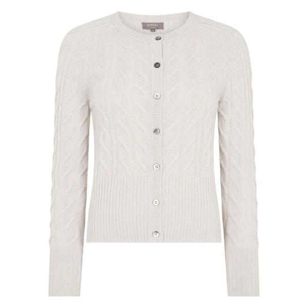 N.Peal Myla Cable Cashmere Cardigan With Lurex in Frost White Sparkle | Cardigan | Luxury Shoes 