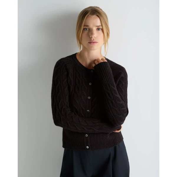 N.Peal Myla Cable Cashmere Cardigan in Cocoa Brown