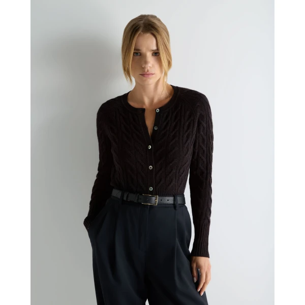 N.Peal Myla Cable Cashmere Cardigan in Cocoa Brown