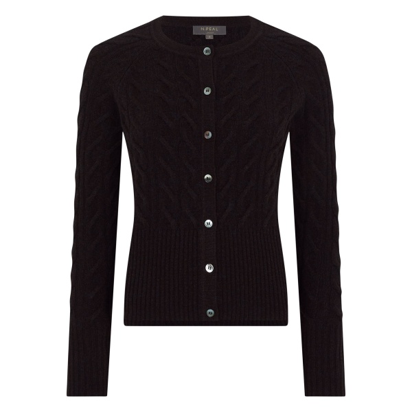 N.Peal Myla Cable Cashmere Cardigan in Cocoa Brown | Cardigan | Luxury Shoes 