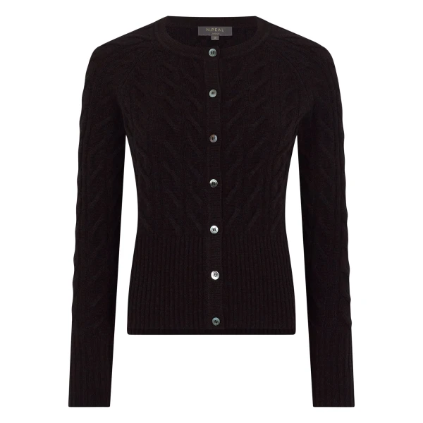 N.Peal Myla Cable Cashmere Cardigan in Cocoa Brown | Cardigan | Luxury Shoes 