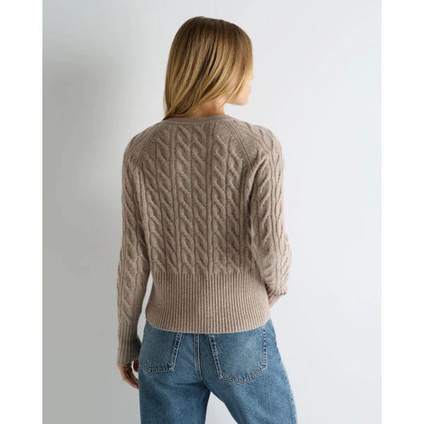 N.Peal Myla Cable Cashmere Cardigan in Oatmeal Brown