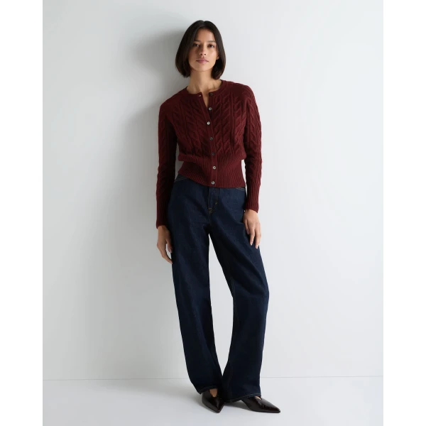 N.Peal Myla Cable Cashmere Cardigan in Rustic Red