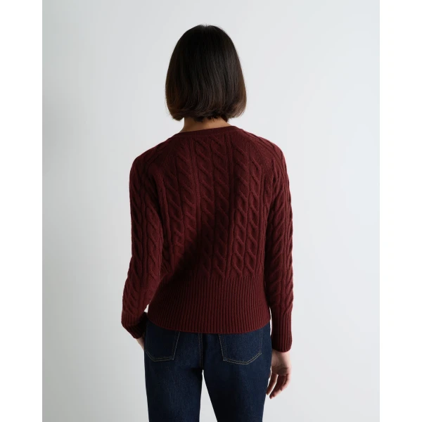N.Peal Myla Cable Cashmere Cardigan in Rustic Red