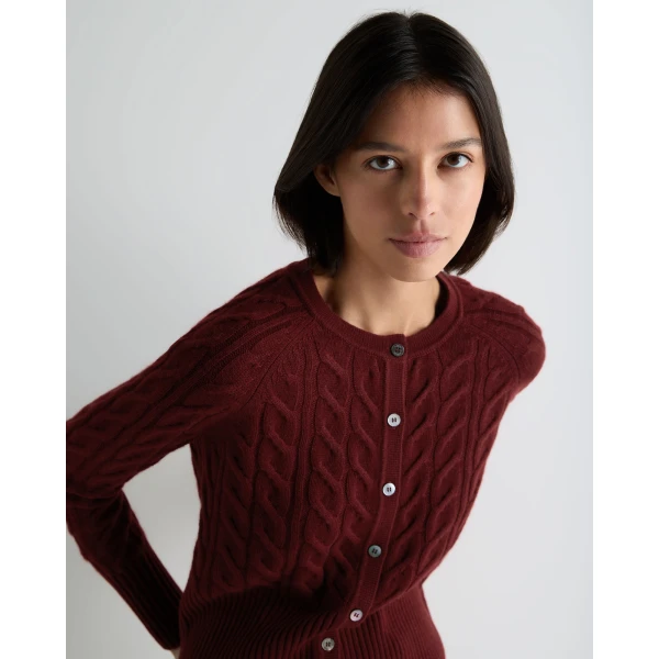 N.Peal Myla Cable Cashmere Cardigan in Rustic Red