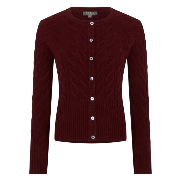 N.Peal Myla Cable Cashmere Cardigan in Rustic Red | Cardigan | Luxury Shoes 