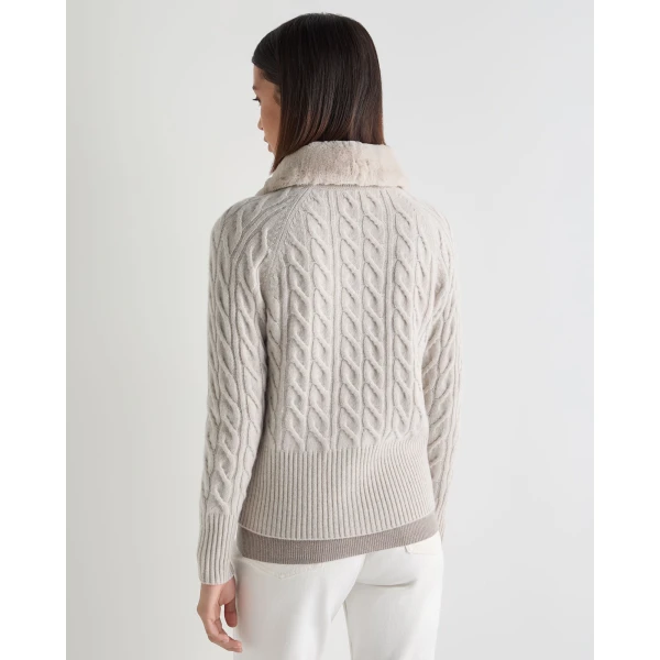 N.Peal Myla Fur Collar Cashmere Cardigan in Pebble Grey