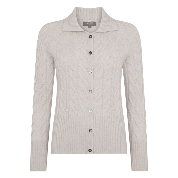 N.Peal Myla Fur Collar Cashmere Cardigan in Pebble Grey | Cardigan | Luxury Shoes 