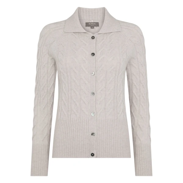 N.Peal Myla Fur Collar Cashmere Cardigan in Pebble Grey | Cardigan | Luxury Shoes 