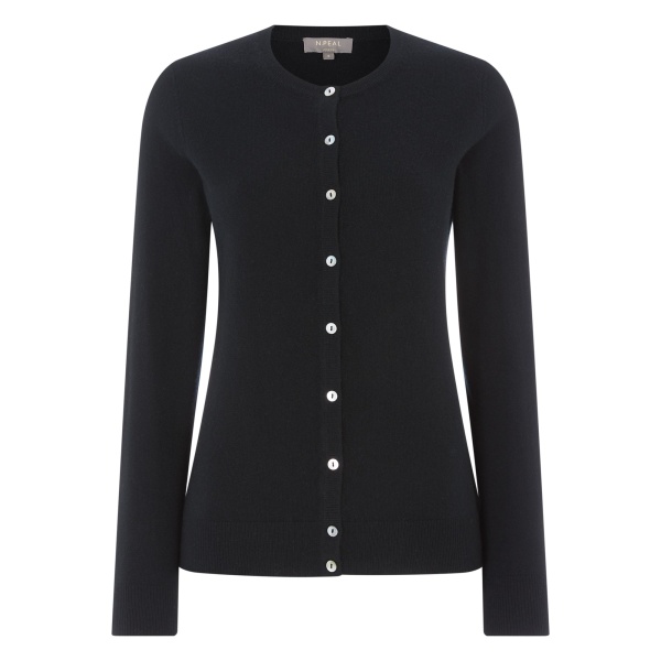 N.Peal Olivia Round Neck Cashmere Cardigan in Black | Cardigan | Luxury Shoes 