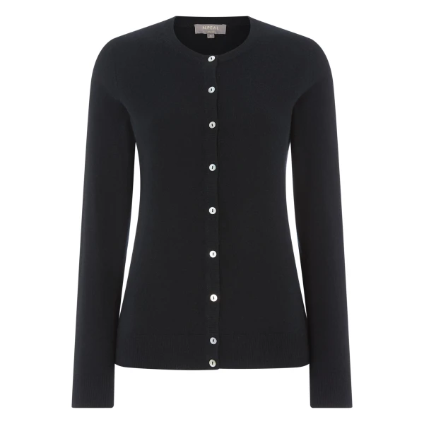 N.Peal Olivia Round Neck Cashmere Cardigan in Black | Cardigan | Luxury Shoes 