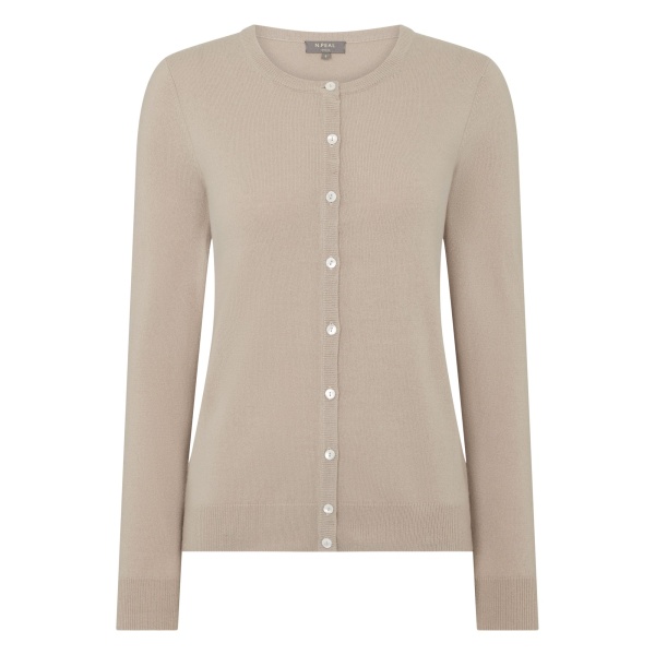 N.Peal Olivia Round Neck Cashmere Cardigan in Cashew Brown | Cardigan | Luxury Shoes 