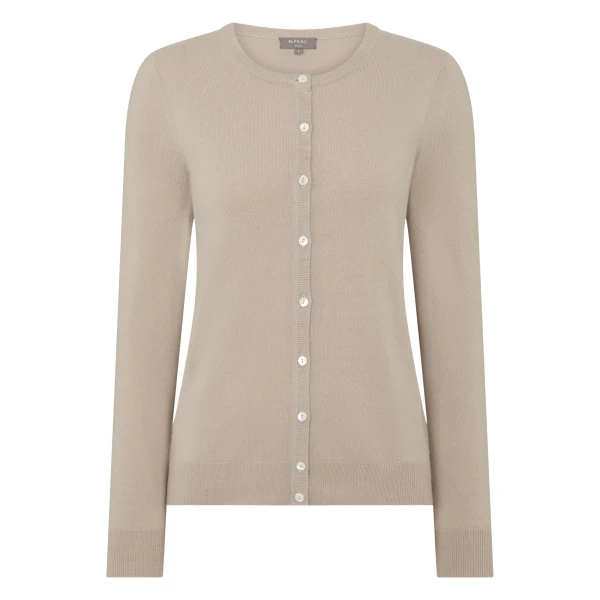 N.Peal Olivia Round Neck Cashmere Cardigan in Cashew Brown | Cardigan | Luxury Shoes 