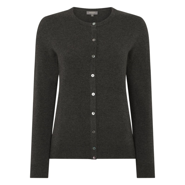 N.Peal Olivia Round Neck Cashmere Cardigan in Grey Moss | Cardigan | Luxury Shoes 