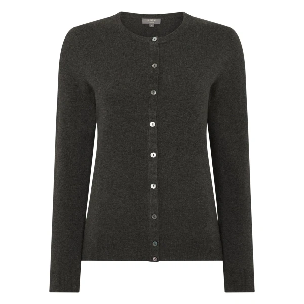 N.Peal Olivia Round Neck Cashmere Cardigan in Grey Moss | Cardigan | Luxury Shoes 