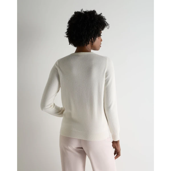 N.Peal Olivia Round Neck Cashmere Cardigan in New Ivory White