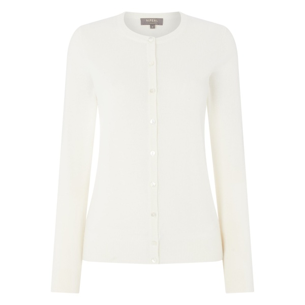 N.Peal Olivia Round Neck Cashmere Cardigan in New Ivory White | Cardigan | Luxury Shoes 