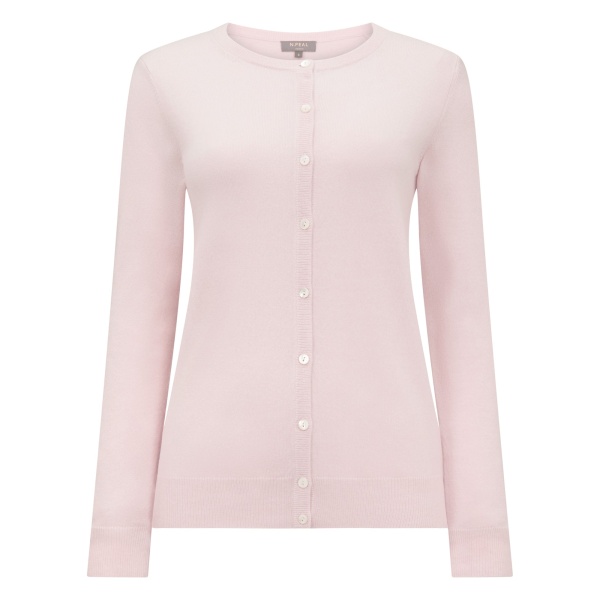 N.Peal Olivia Round Neck Cashmere Cardigan in Powder Pink | Cardigan | Luxury Shoes 