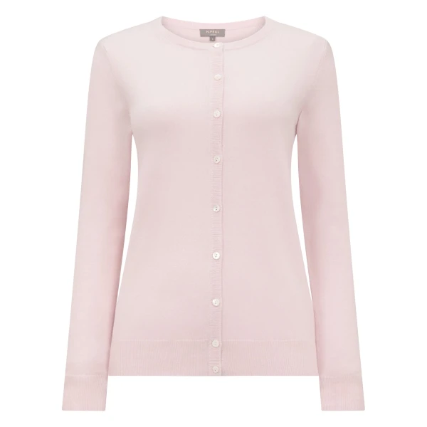 N.Peal Olivia Round Neck Cashmere Cardigan in Powder Pink | Cardigan | Luxury Shoes 