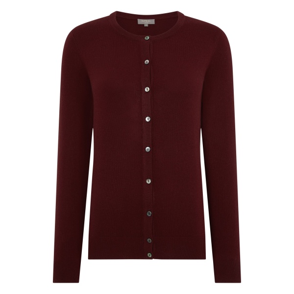 N.Peal Olivia Round Neck Cashmere Cardigan in Rustic Red | Cardigan | Luxury Shoes 