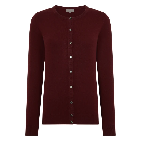N.Peal Olivia Round Neck Cashmere Cardigan in Rustic Red | Cardigan | Luxury Shoes 