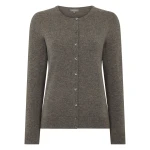 N.Peal Olivia Round Neck Cashmere Cardigan in Wood Smoke Brown | Cardigan | Luxury Shoes 