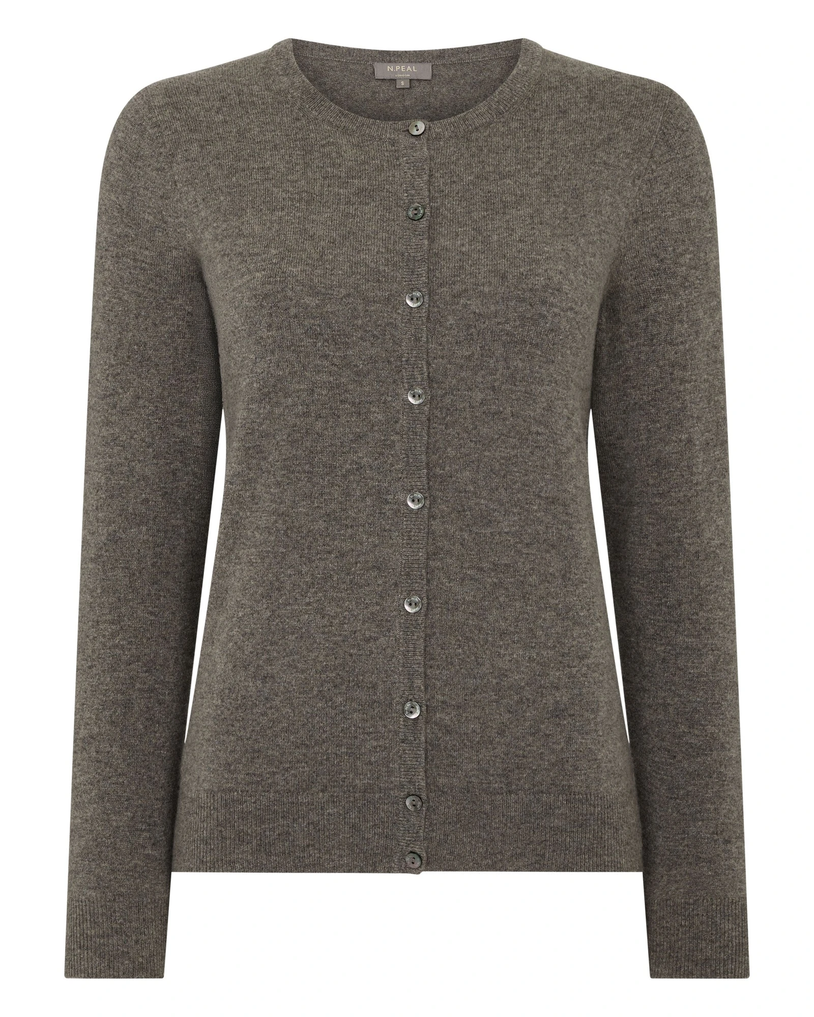 N.Peal Olivia Round Neck Cashmere Cardigan in Wood Smoke Brown N.Peal Olivia Round Neck Cashmere Cardigan in Wood Smoke Brown | Cardigan | Luxury Shoes